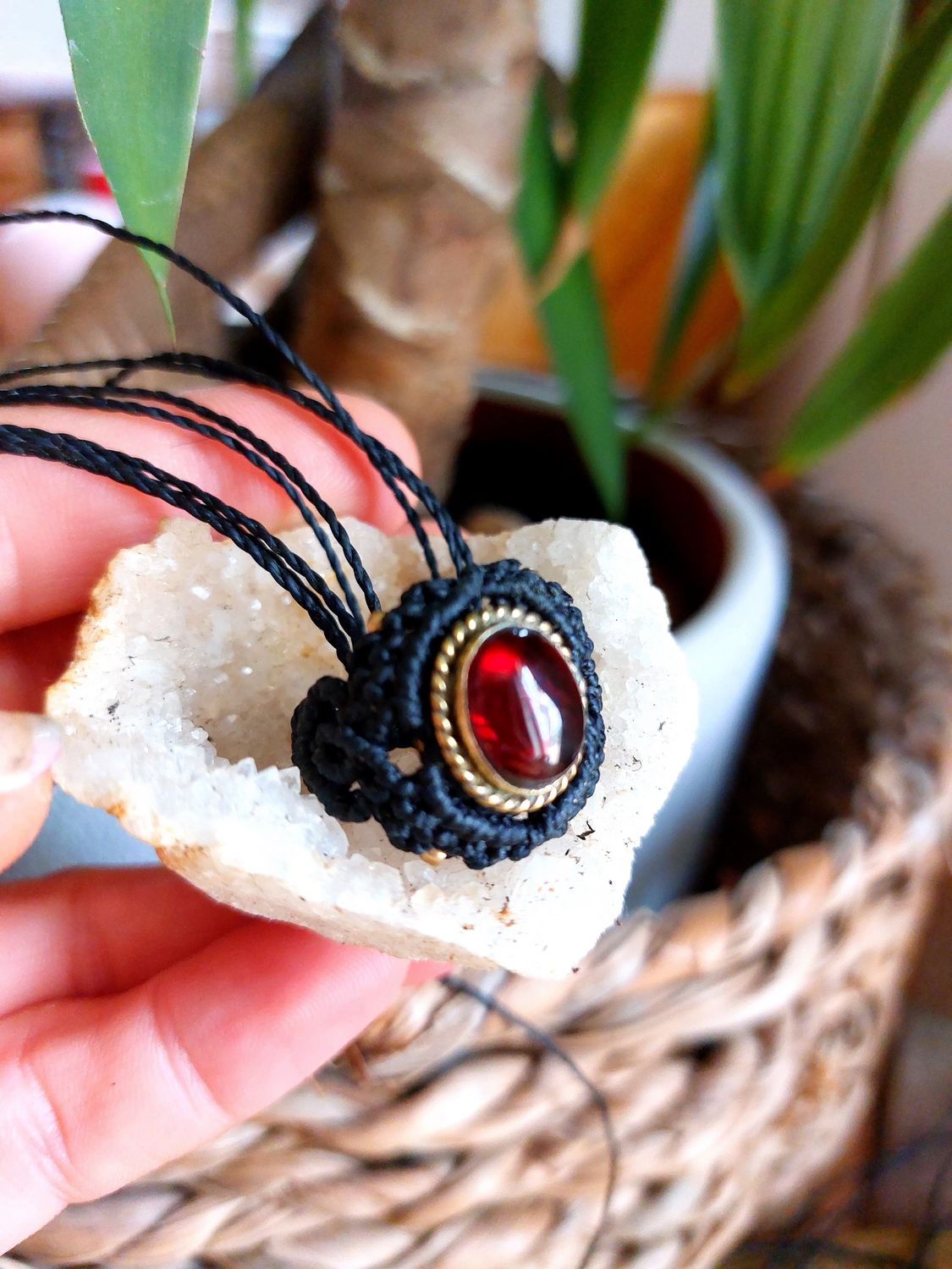 Garnet macrame ring 