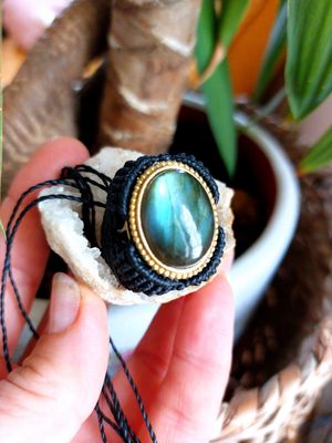 Chunky Labradorite macrame ring