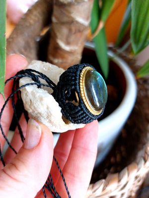 Chunky Labradorite macrame ring