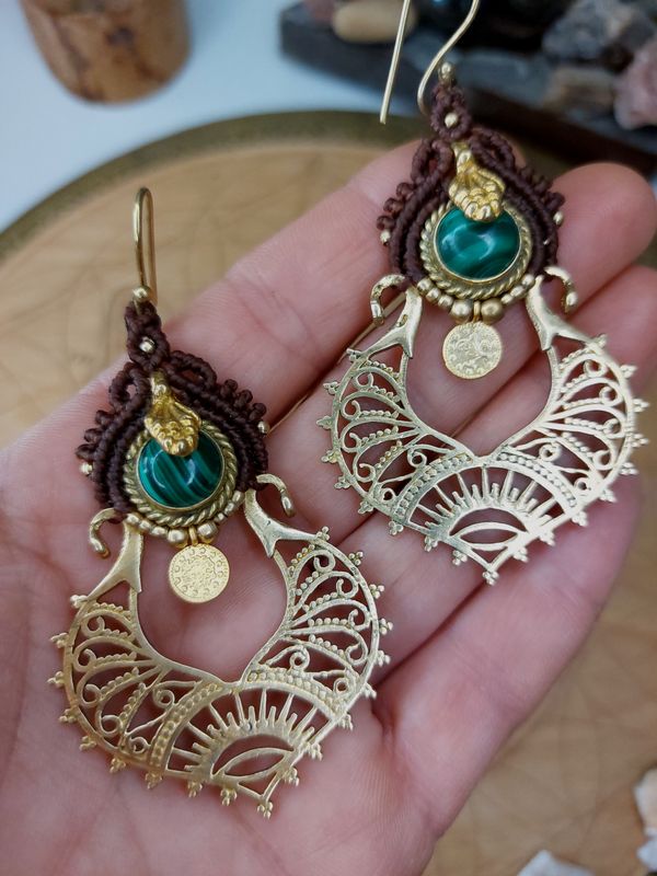 Malachite temple earrings 