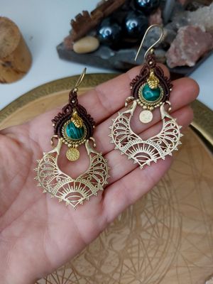 Malachite temple earrings 