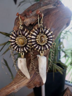 Deer Antler & Tiger Eye Earrings