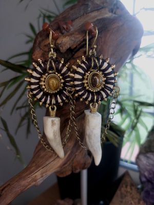 Deer Antler & Tiger Eye Earrings