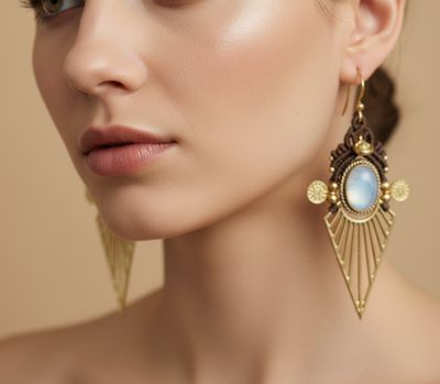 Long fan moonstone earrings 