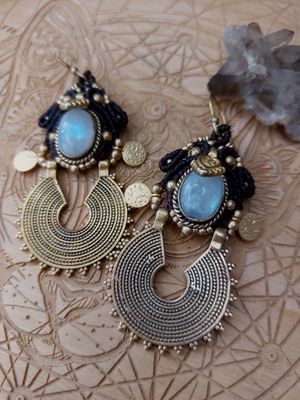 Sun disc moonstone earrings