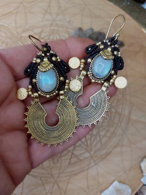 Sun disc moonstone earrings