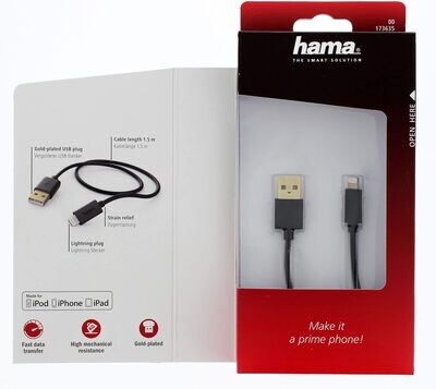 Hama 1.5m USB-A - LIGHTNING ladd/sync