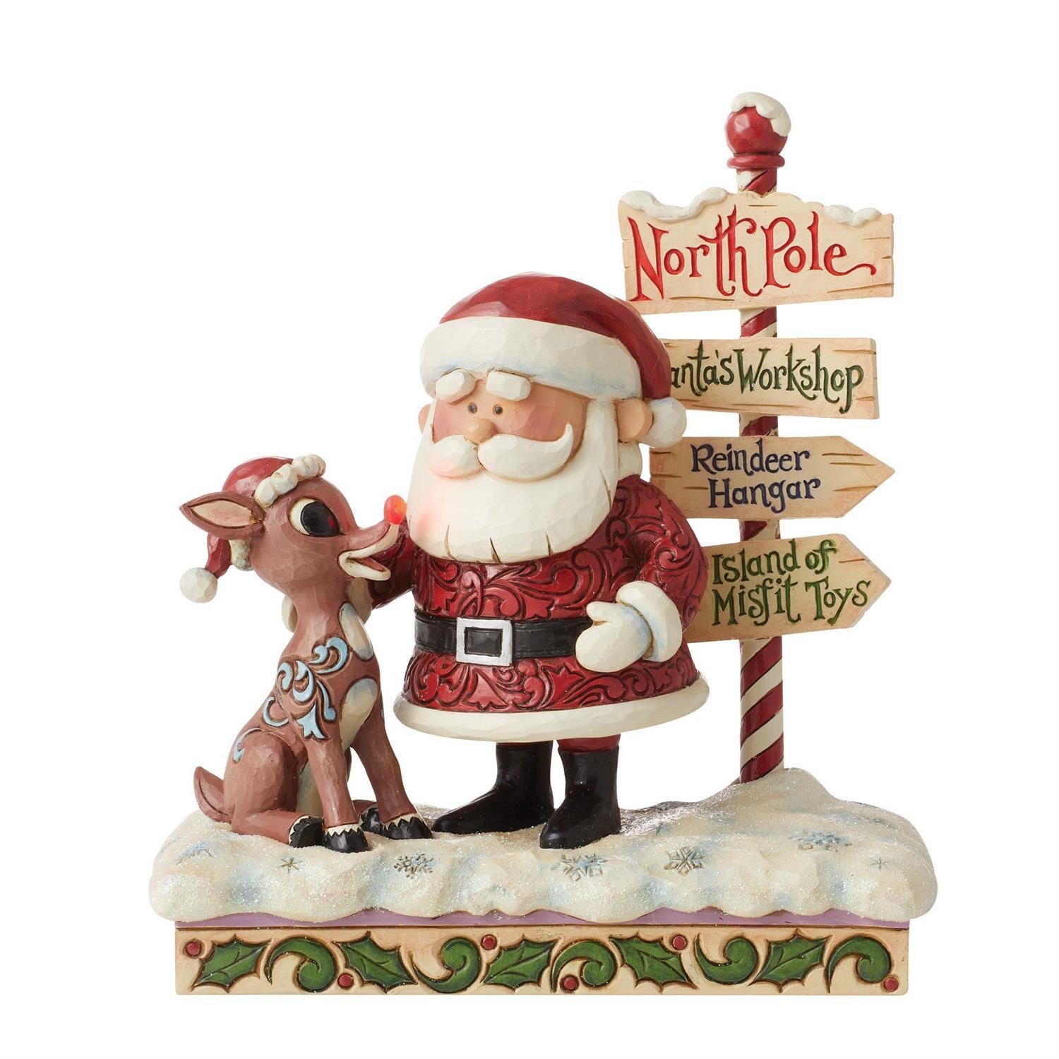 Rudolph and Santa Next to Sign By Jim Shore Rudolph The Red Nose Reindeer *SHIPS WITHIN 15 DAYS*