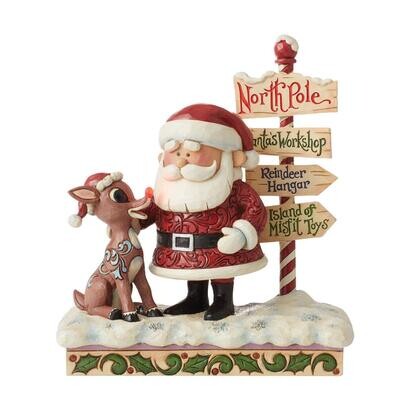 Rudolph and Santa Next to Sign By Jim Shore Rudolph The Red Nose Reindeer *SHIPS WITHIN 15 DAYS*
