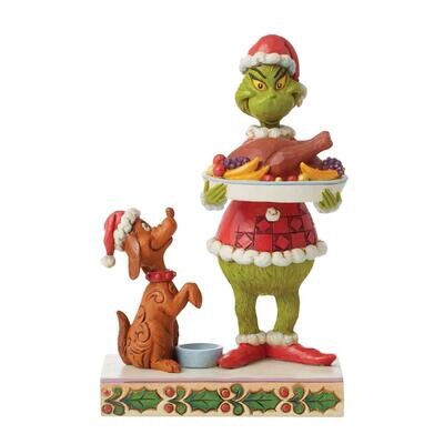 Grinch &amp; Max with Christmas Dinner By Jim Shore The Grinch *SHIPS WITHIN 15 DAYS*