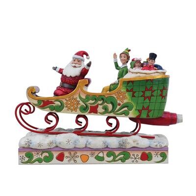 Buddy Elf with Santa in Sleigh By Jim Shore *SHIPS WITHIN 14 DAYS*