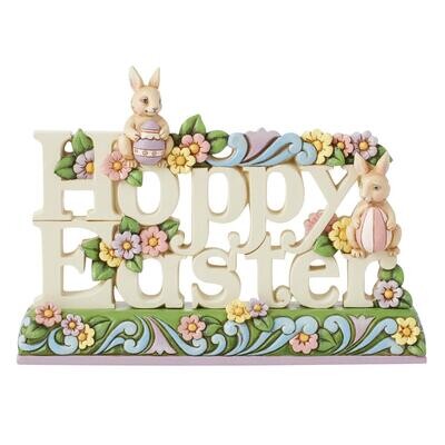 Hoppy Easter With Bunnies Sign By: Heartwood Creek Jim Shore *SHIPS WITHIN 10 DAYS* NEW 2024