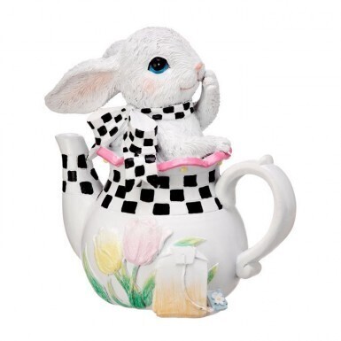 Resin Bunny In Teapot 5.75&quot; Easter Decor