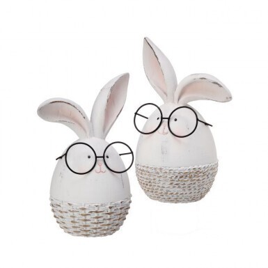 RESIN FOUR-EYED BUNNIES EGGS SET OF 2 6.75&quot; Easter Decoration