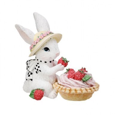 RESIN BUNNY W RASPBERRY TART 5.75&quot; Easter Decor