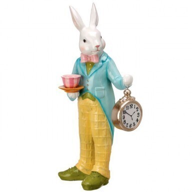 RESIN BUNNY WITH POCKETWATCH &amp; CUP 18.75&quot; Easter Decor