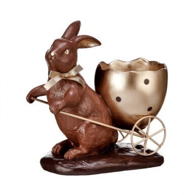 RESIN &amp; METAL CHOCOLATE BUNNY WITH EGG CART 6&quot; Easter Decor *SHIPS WITHIN 15 DAYS OF ORDERING*