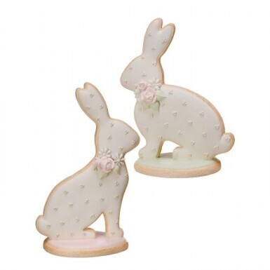RESIN BISCUIT BUNNY WITH ICING SET OF 2 14&quot; Easter Decor