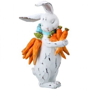 RESIN BUNNY HUGGING CARROTS 9.5&quot; Easter Decor