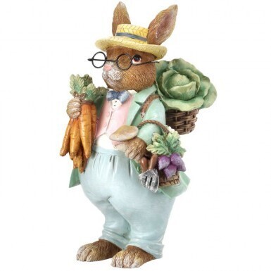 RESIN BUNNY W VEGGIES 9&quot; Easter Decor