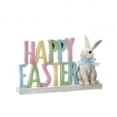 RESIN HAPPY EASTER With BUNNY 10.5&quot; W Easter Decor