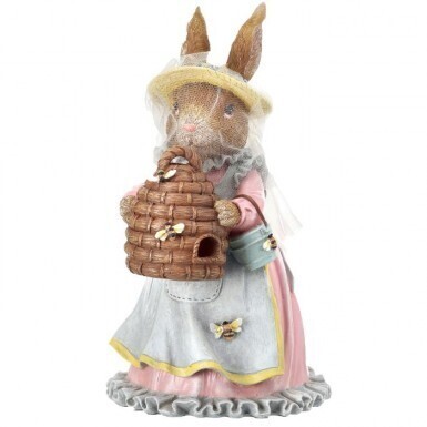 RESIN BUNNY WITH BEEHIVE 9.5&quot; Easter Decor