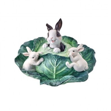 RESIN PLAYING BUNNIES IN CABBAGE 10&quot;L Easter Decor
