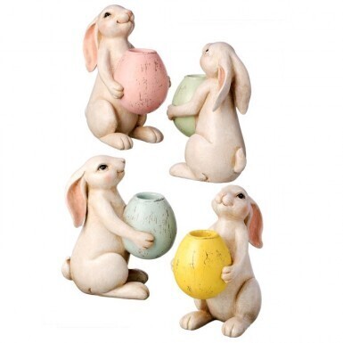 RESIN EASTER BUNNIES EGG TAPER HOLDERS SET OF 4 5.5&quot;Easter Decor