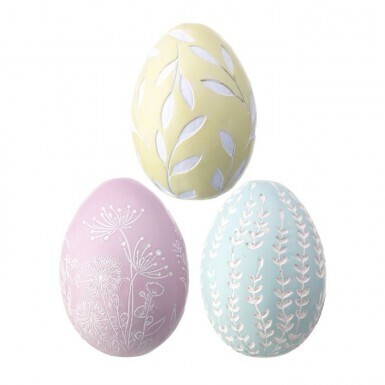 RESIN LEAF RELIEF EASTER EGGS SET OF 3 3.5&quot;Easter Decor
