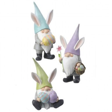 RESIN EASTER GNOMES WITH EGGS SET OF 3  6.5-8&quot; Easter Decor