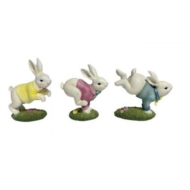 RESIN HOPPING DRESSED BUNNIES SET OF 3 5-5.75&quot; Easter Decor