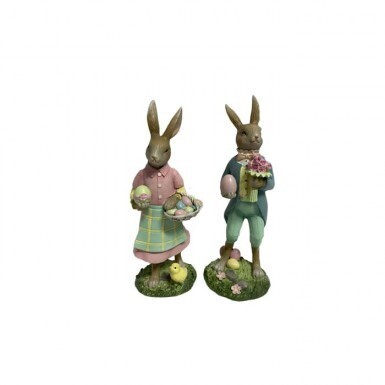 RESIN VINTAGE DRESSED RABBIT&#39;S SET OF 2 5&quot; Easter Decor