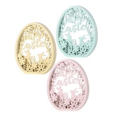 WOOD CUT OUT HAPPY EASTER EGGS SET OF 3 7&quot; Easter Decor
