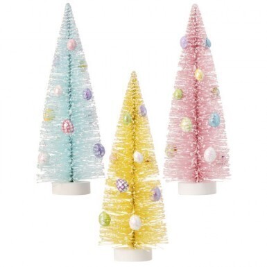FLOCK BRISTLE EASTER TREES WITH EGGS SET OF 3 10&quot; Easter Decor *SHIPS WITHIN 15 DAYS OF ORDERING*