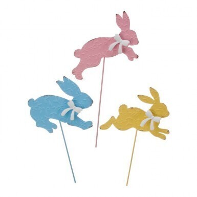 METAL HOPPING BUNNY STAKES SET OF 3 9.5&quot;X24&quot; Easter Decor