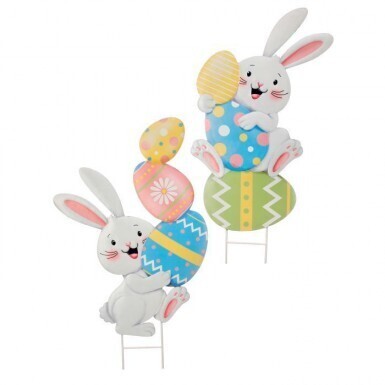 METAL BUNNIES WITH EGGS STACK SET OF 2 12&quot;X24&quot; Easter Decor
