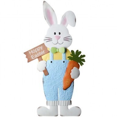 METAL HAPPY EASTER BUNNY STAKE 15&quot; X 36&quot; Easter Decor
