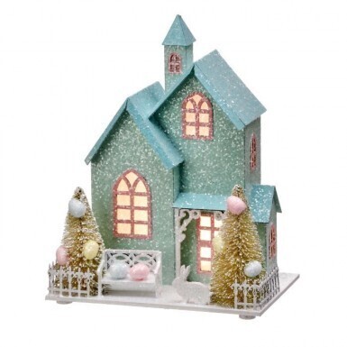 LIGHT UP BATTERY EASTER COTTAGE 6,5&quot;x8.25&quot; Easter Decor