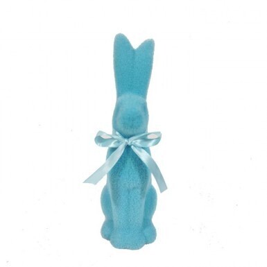 BLUE TERRACOTTA FLOCKED BUNNY 9.25&quot; Easter Decor