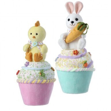 STYROFOAM BUNNY &amp; 95CHICK CUPCAKES SET OF 2 10.5"  Easter Decor