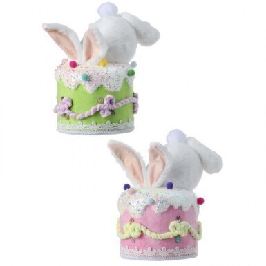 STYROFOAM FURRY BUNNY BUTTOMS IN CAKE SET OF 2 9.5&quot; Easter Decor