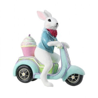 STYROFOAM CYCLING BUNNY WITH CUPCAKE ON SCOOTER 20.5&quot;L Easter Decor
