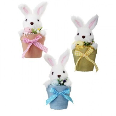 FURRY BUNNIES IN EASTER POTS SET OF 3 7&quot; Easter Decor *SHIPS WITHIN 15 DAYS OF ORDERING*