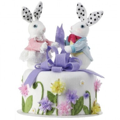 STYROFOAM BUNNIES &amp; BOW FLORAL CAKE 10.25&quot; Easter Decor