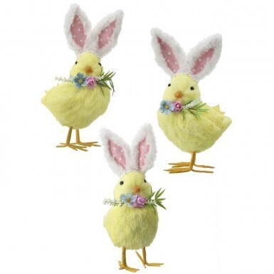 SISAL CHICKS WITH BUNNY EARS SET OF 3 8.5" Easter Decor