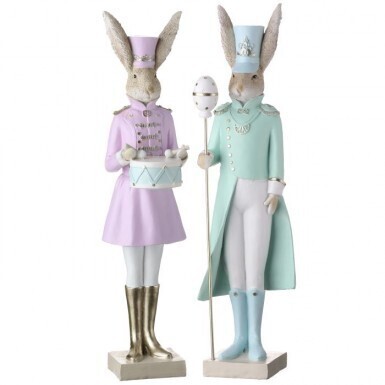 RESIN BUNNY TOY SOLDIERS SET OF 2 17&quot; Easter Decor