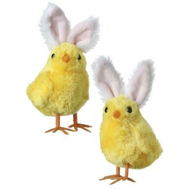 FURRY CHICKS WITH BUNNY EARS SET OF 2 6" Easter Decor