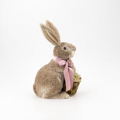 FUR&#39; BUNNY WITH BOW &amp; BASKET 13.25&quot; Easter Decor
