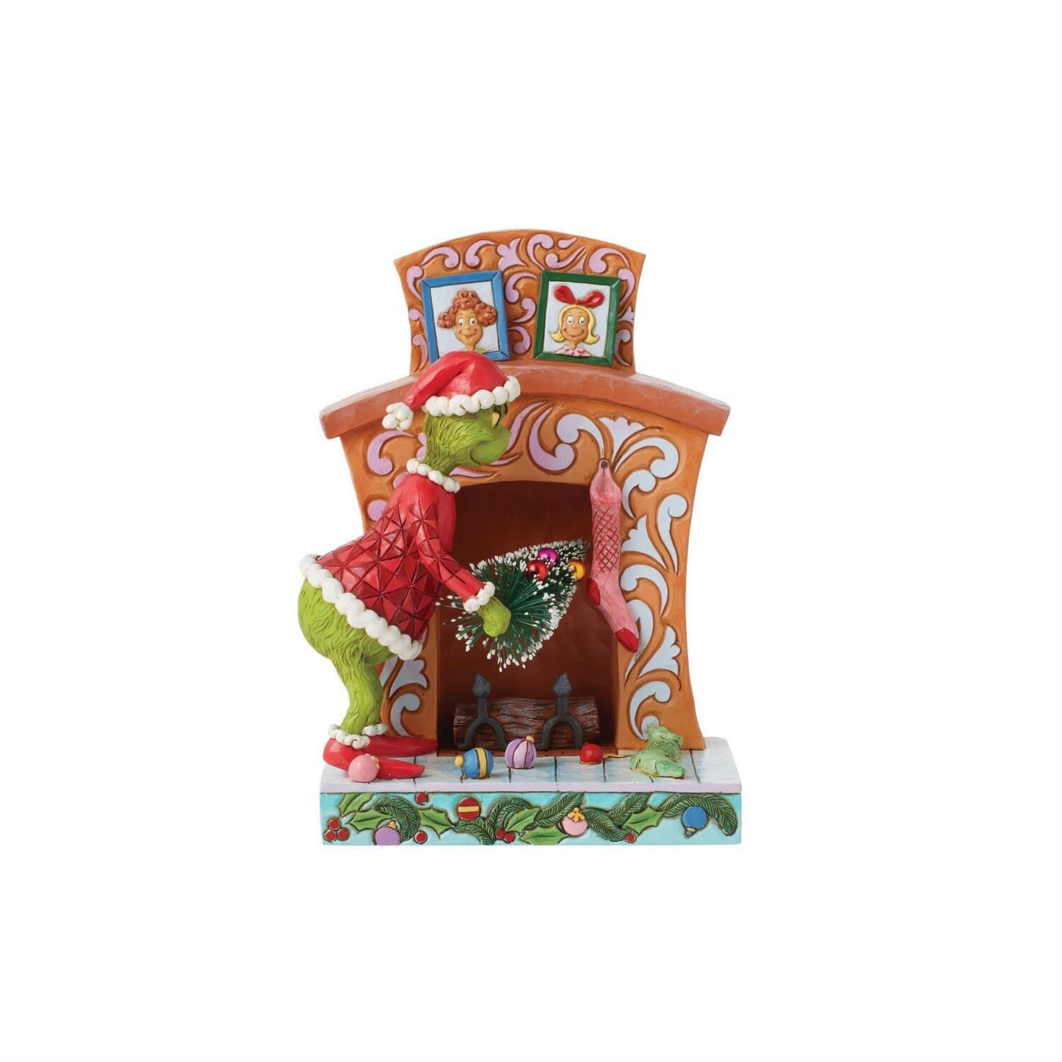 Grinch Pushing Tree Up Fireplace By: The Grinch Jim Shore  NEW 2024
