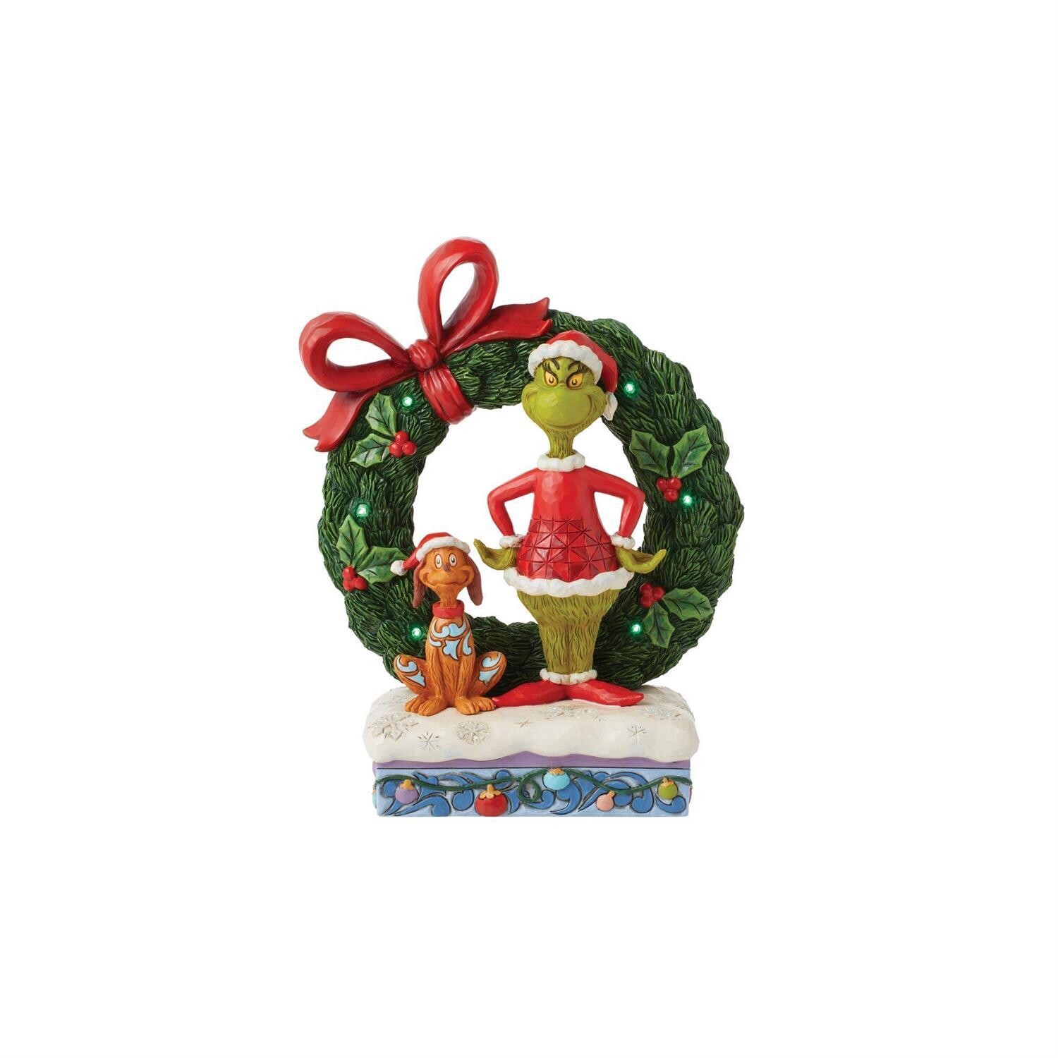 Grinch &amp; Max in Wreath Light-Up By: The Grinch Jim Shore *SHIPS WITHIN 10 DAYS* NEW 2024